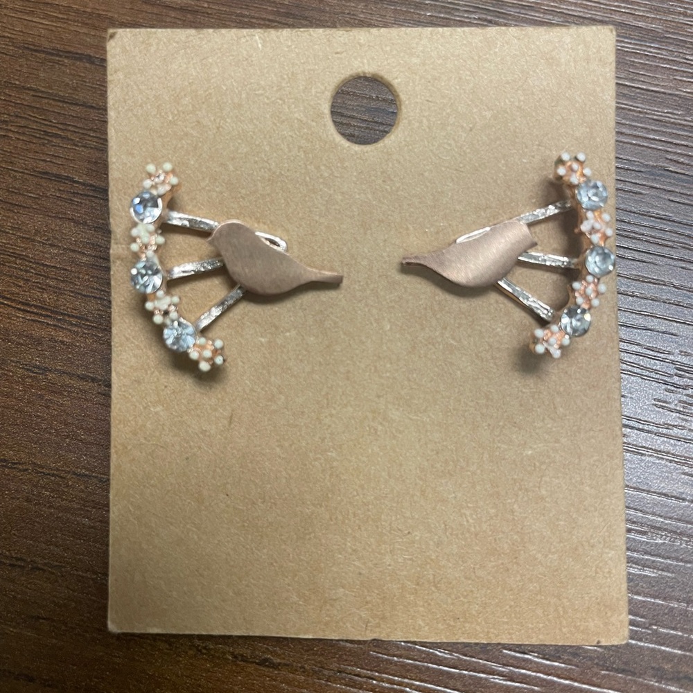 Etsy Bird and Flower Earrings/Ear Climber (2 piece)